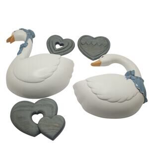 Vintage Goose Wall Pocket Set Heart Decor Shabby Cottage Blue White Burwood Farm